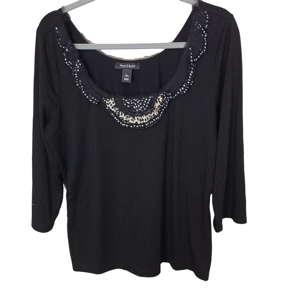 White House Black Market Womens Ruffle Neck Top Size XL Stretch Career Corp Work